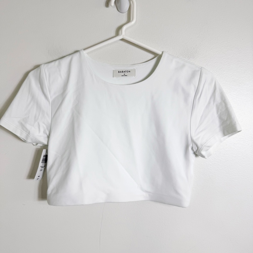 Aritzia Babaton Contour Crew Top Women Medium White Short Sleeve Cropped Shirt